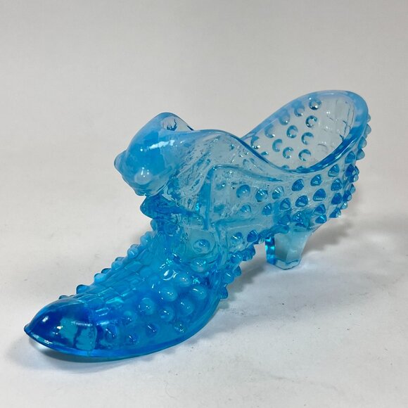 Vtg Fenton Cat Head Blue Opalescent Hobnail Glass 3995 Slipper Shoe 60s Glows - Picture 2 of 16